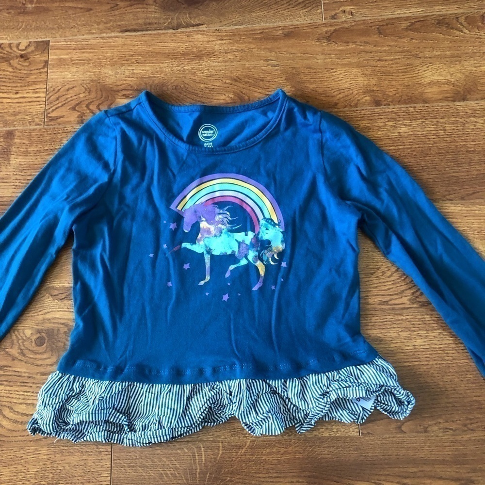 Wonder Nation blue long sleeve unicorn graphic tee in size S (6/6x)